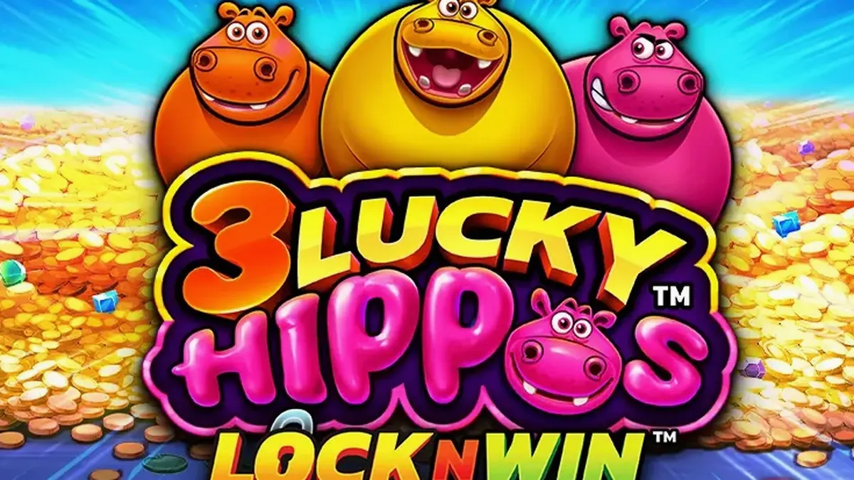 Interface colorida e divertida do slot 3 Lucky Hippos